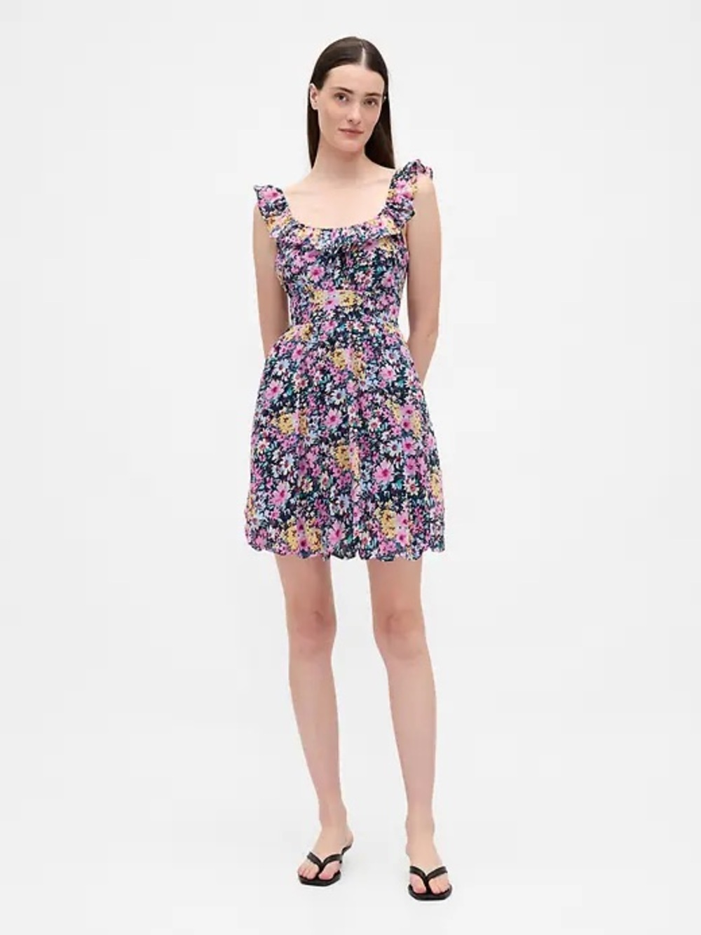 GAP NWT Floral Mini Bubble Dress with Ruffles~Size L Tall